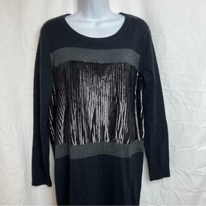 Michael Kors Sweater Dress with Sequin Round Neck 3/4 Sleeves Sz.Large Blk. Grey